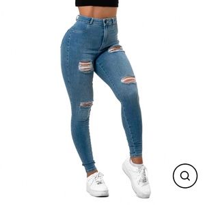 FIT JEANS RIPPED HIGH WAISTED - ARCTIC LIGHT BLUE - S